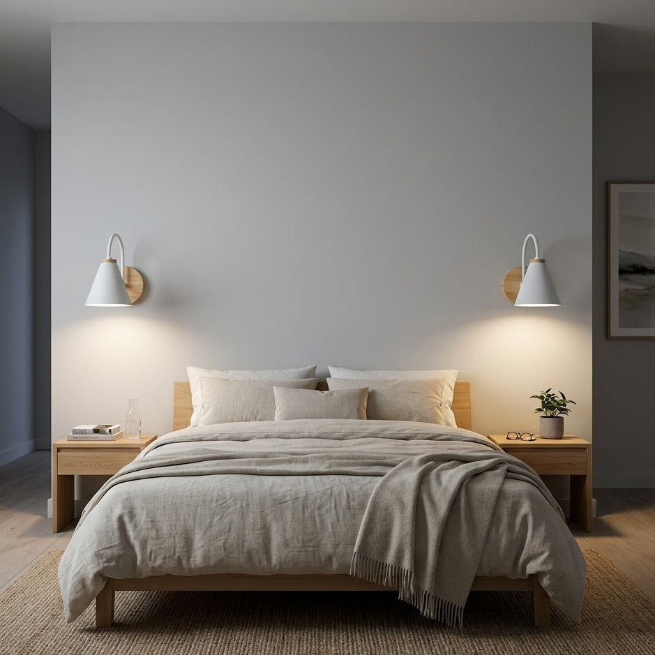 Nordic Iron Wall Sconce | Wood Base | 2 Colors | Qonforta