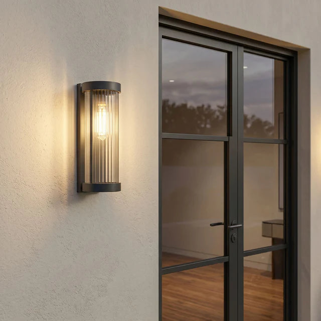 Solar Outdoor Wall Lantern Cylinder LED IP65 – 3 Sizes Black | Qonforta