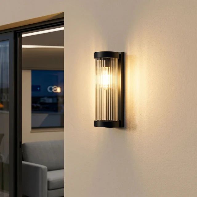 Solar Outdoor Wall Lantern Cylinder LED IP65 – 3 Sizes Black | Qonforta