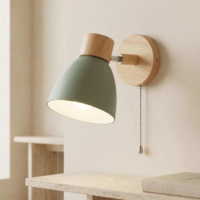 Nordic Wood Wall Sconce with Pull Switch | 5 Colors | Qonforta