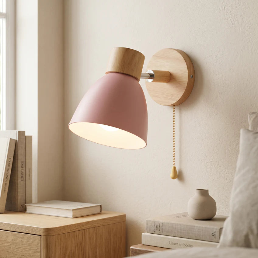 Nordic Wood Wall Sconce with Pull Switch | 5 Colors | Qonforta