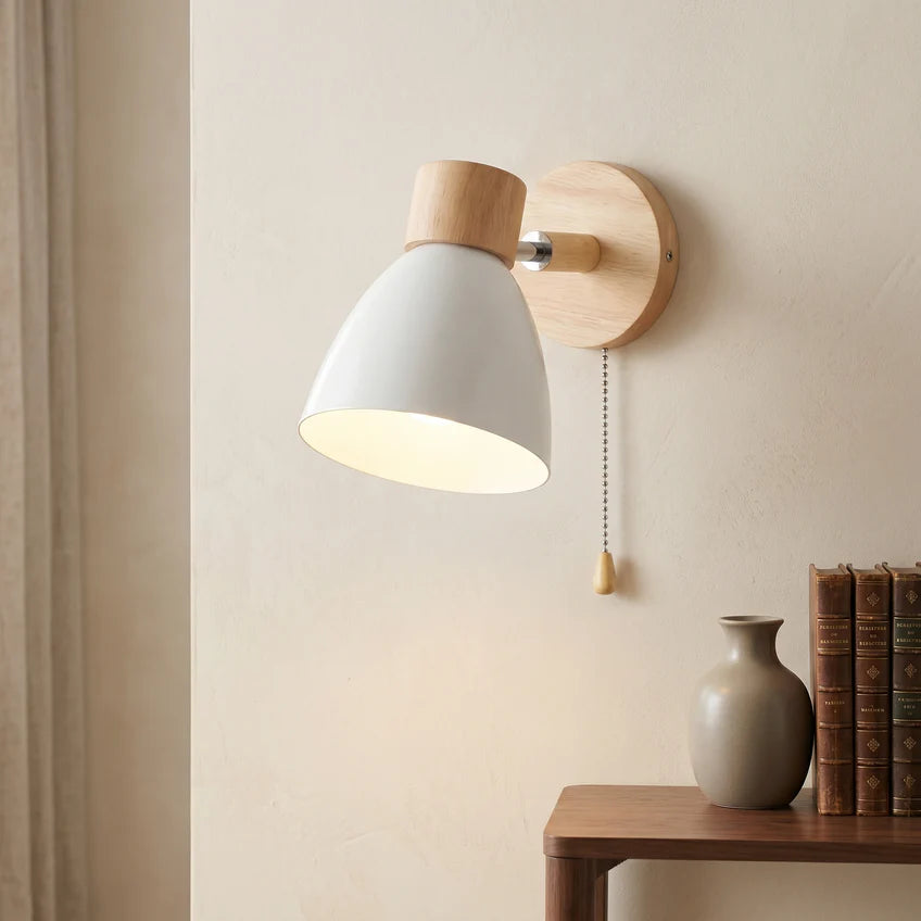 Nordic Wood Wall Sconce with Pull Switch | 5 Colors | Qonforta