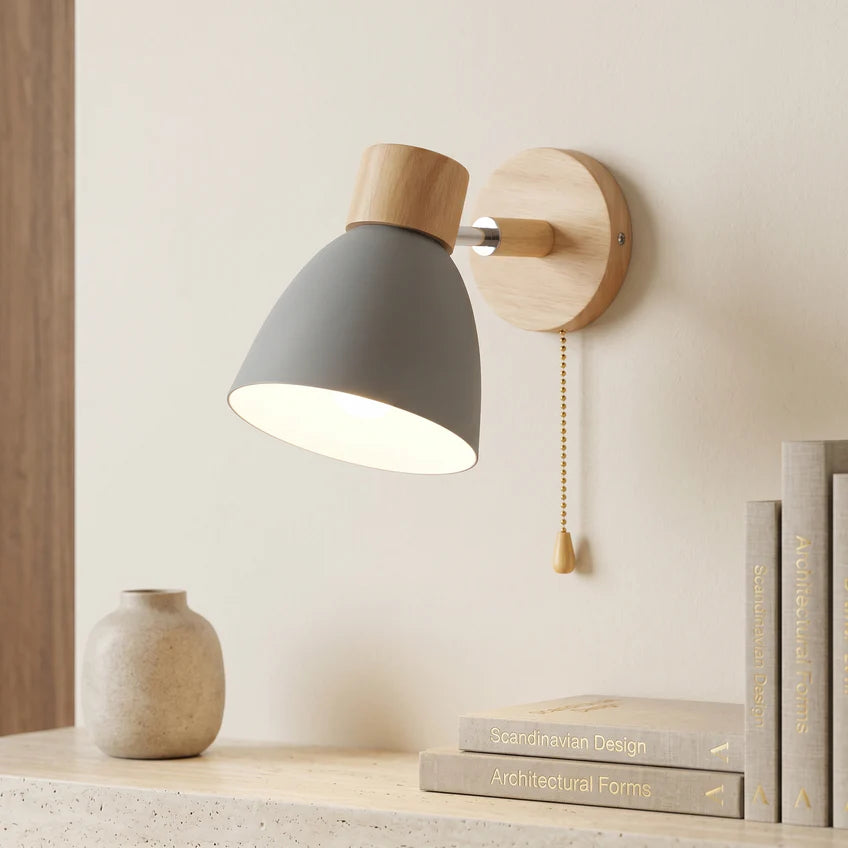 Nordic Wood Wall Sconce with Pull Switch | 5 Colors | Qonforta
