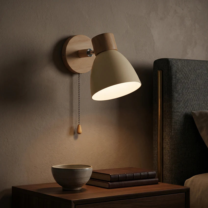 Nordic Wood Wall Sconce with Pull Switch | 5 Colors | Qonforta