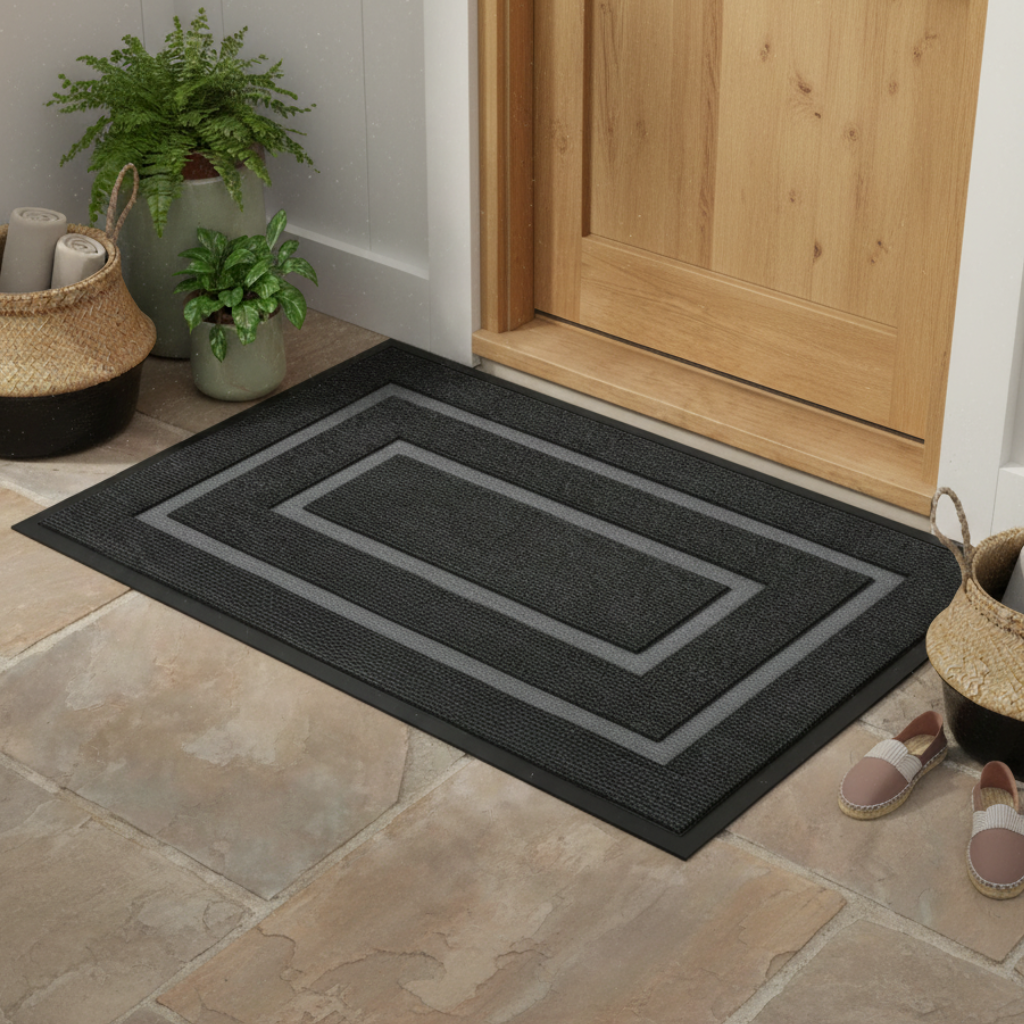 Curved Thread Outdoor Doormat | Non-Slip Rubber Backing | Qonforta