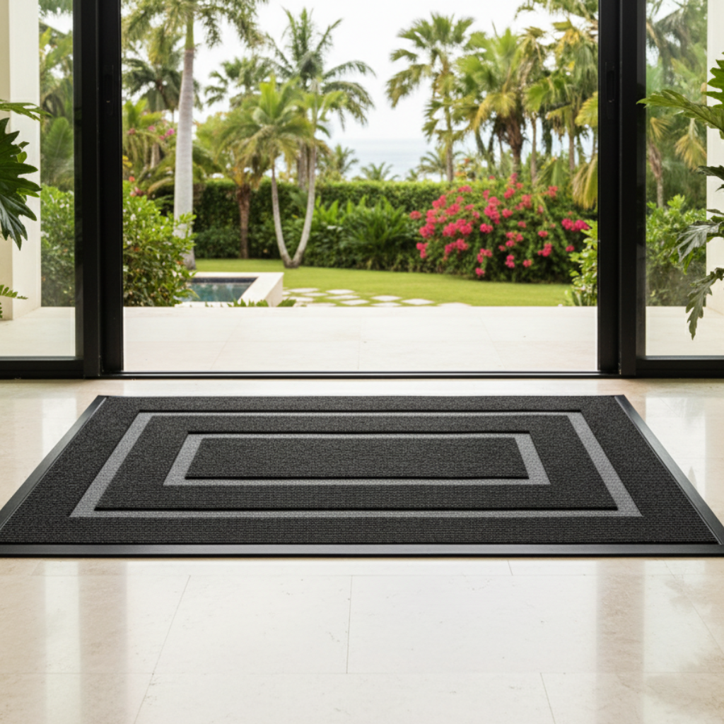 Curved Thread Outdoor Doormat | Non-Slip Rubber Backing | Qonforta