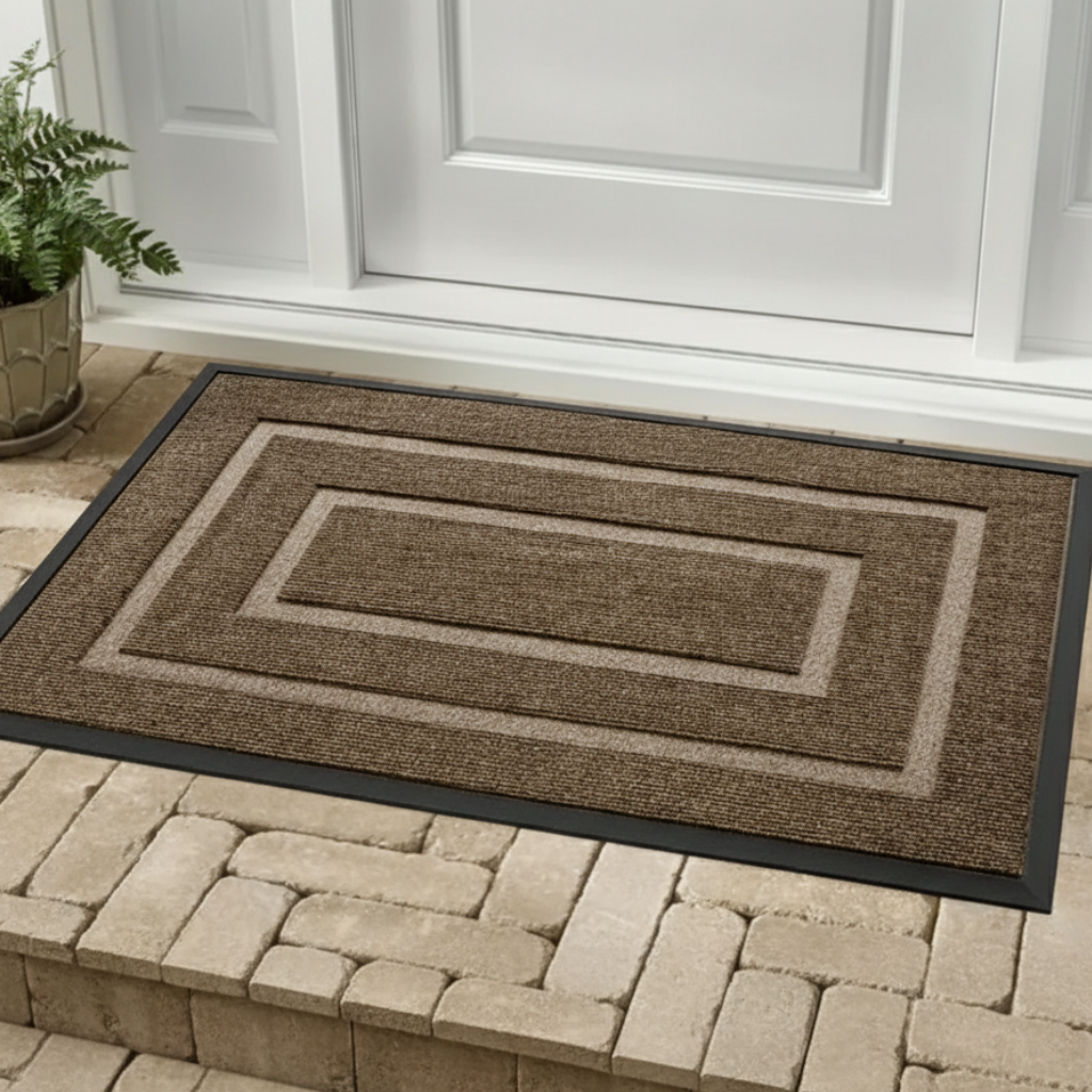 Curved Thread Outdoor Doormat | Non-Slip Rubber Backing | Qonforta