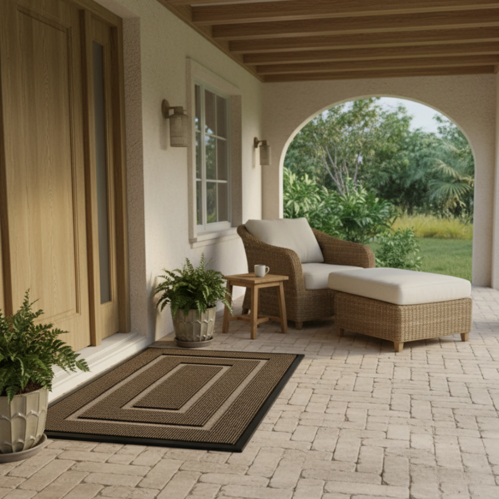 Curved Thread Outdoor Doormat | Non-Slip Rubber Backing | Qonforta