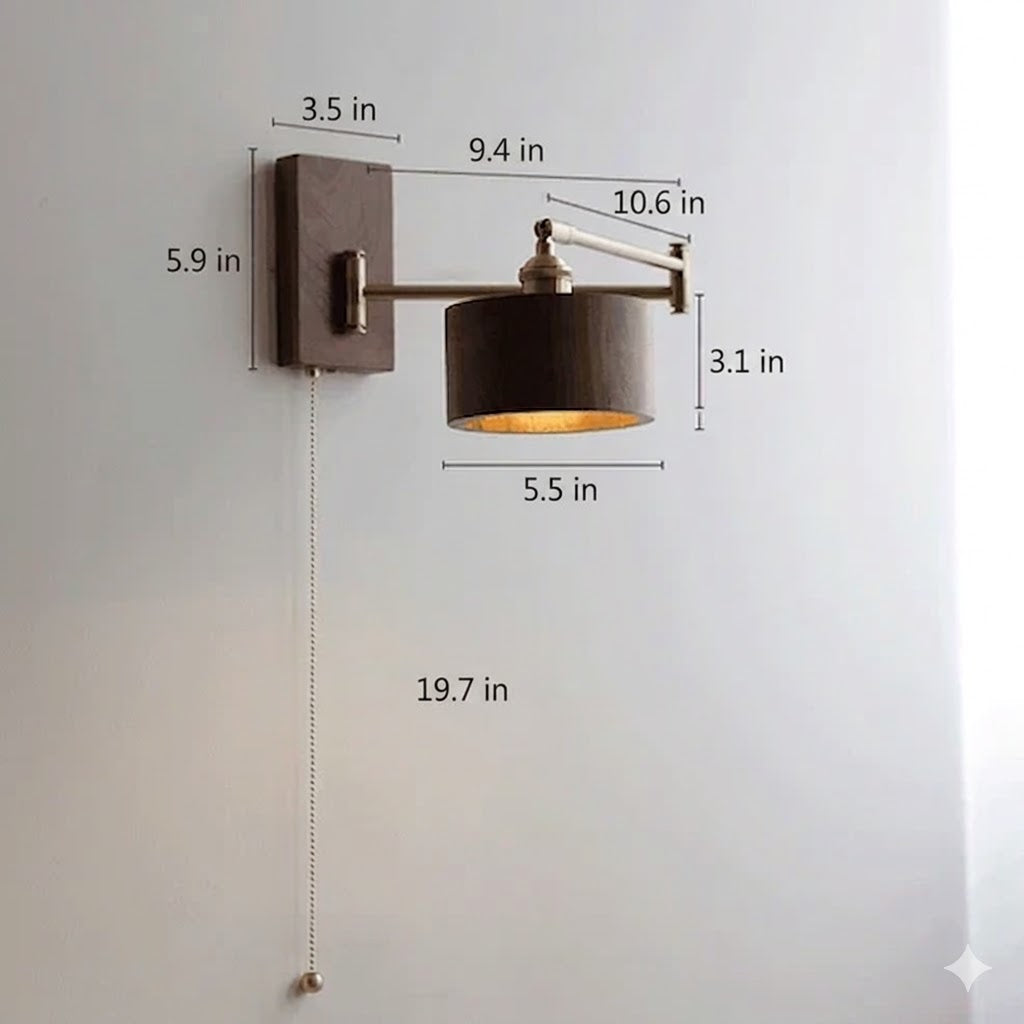 Wood Brass Wall Sconce Adjustable Arm Pull Chain Switch – 4 Variants | Qonforta