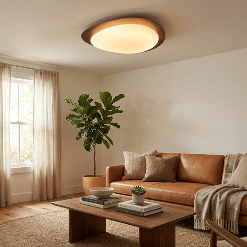 Flush Mount Ceiling Light Dimmable Walnut – 3 Sizes | Qonforta