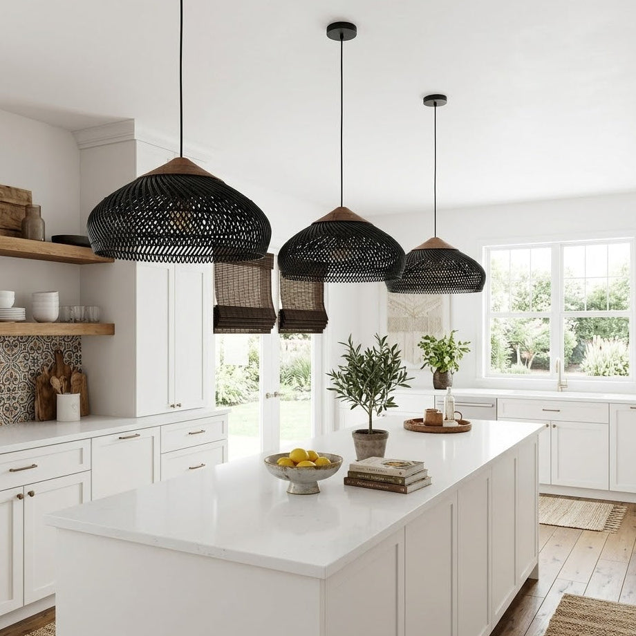 Handwoven Rattan Pendant Light | 3 Sizes 3 Colors | Qonforta