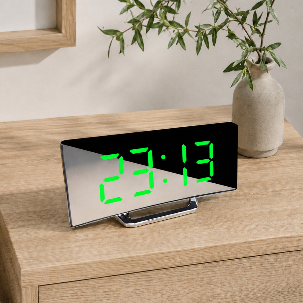 Curved LED Digital Alarm Clock | Adjustable Dimming | Qonforta
