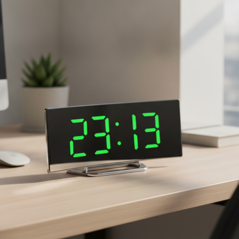 Curved LED Digital Alarm Clock | Adjustable Dimming | Qonforta