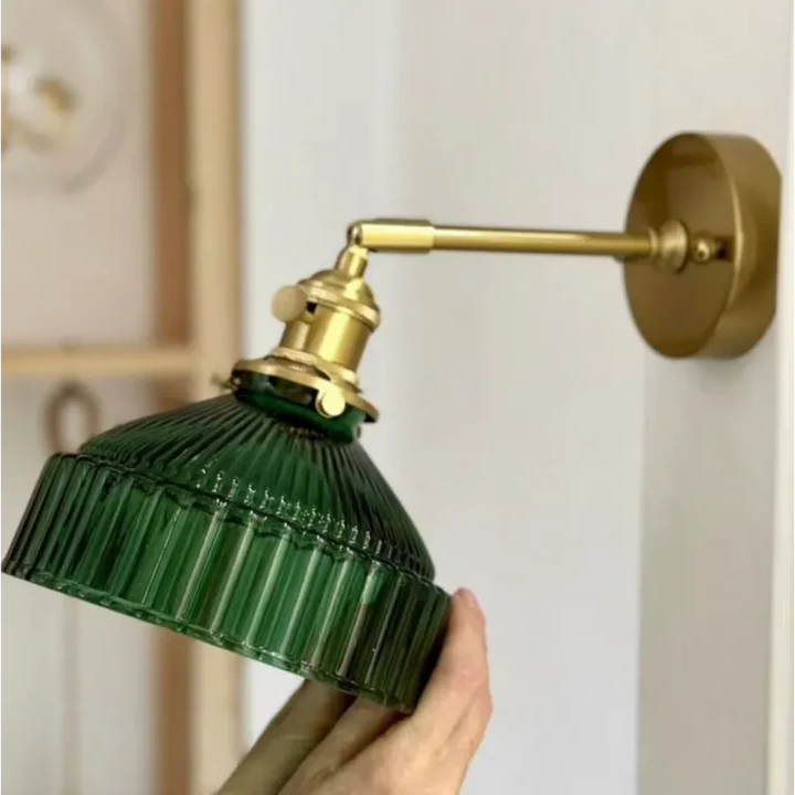 Green Ribbed Glass Wall Sconce | Vintage | LED | Qonforta