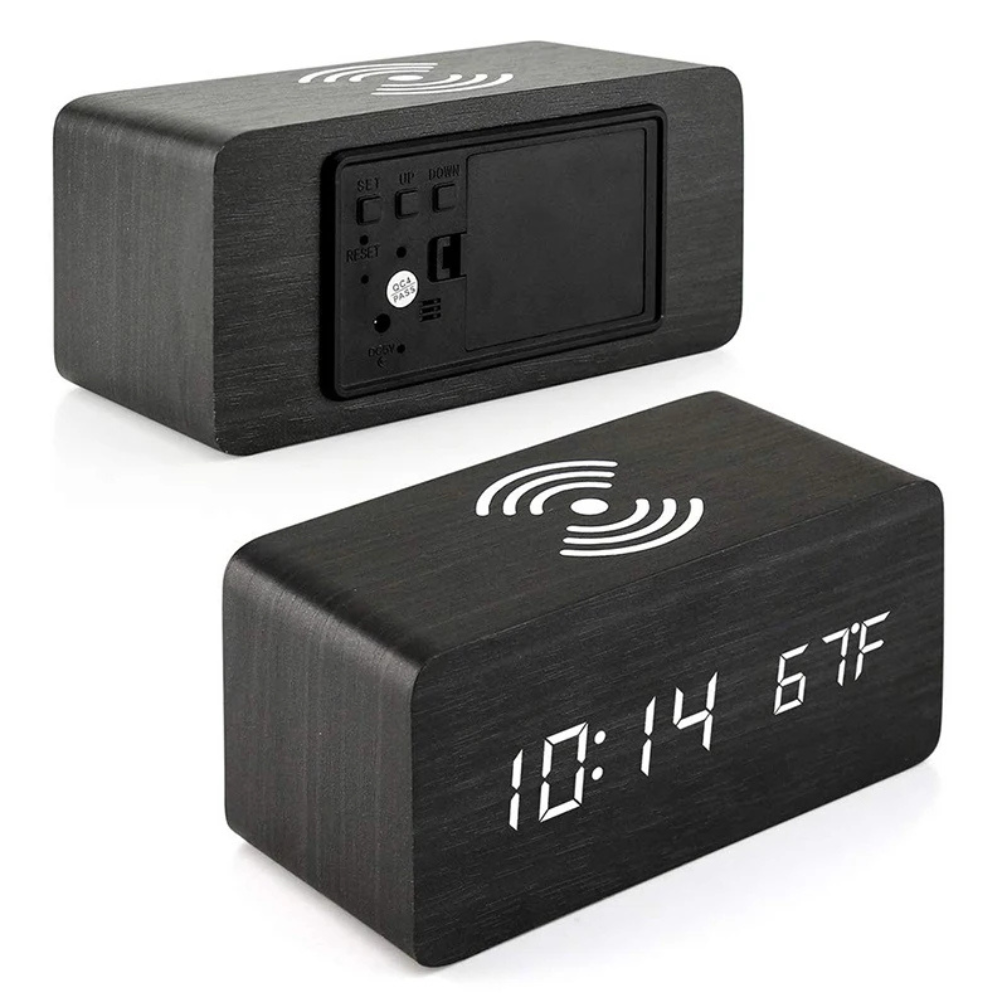 Wooden Alarm Clock | Wireless Charging | Qonforta