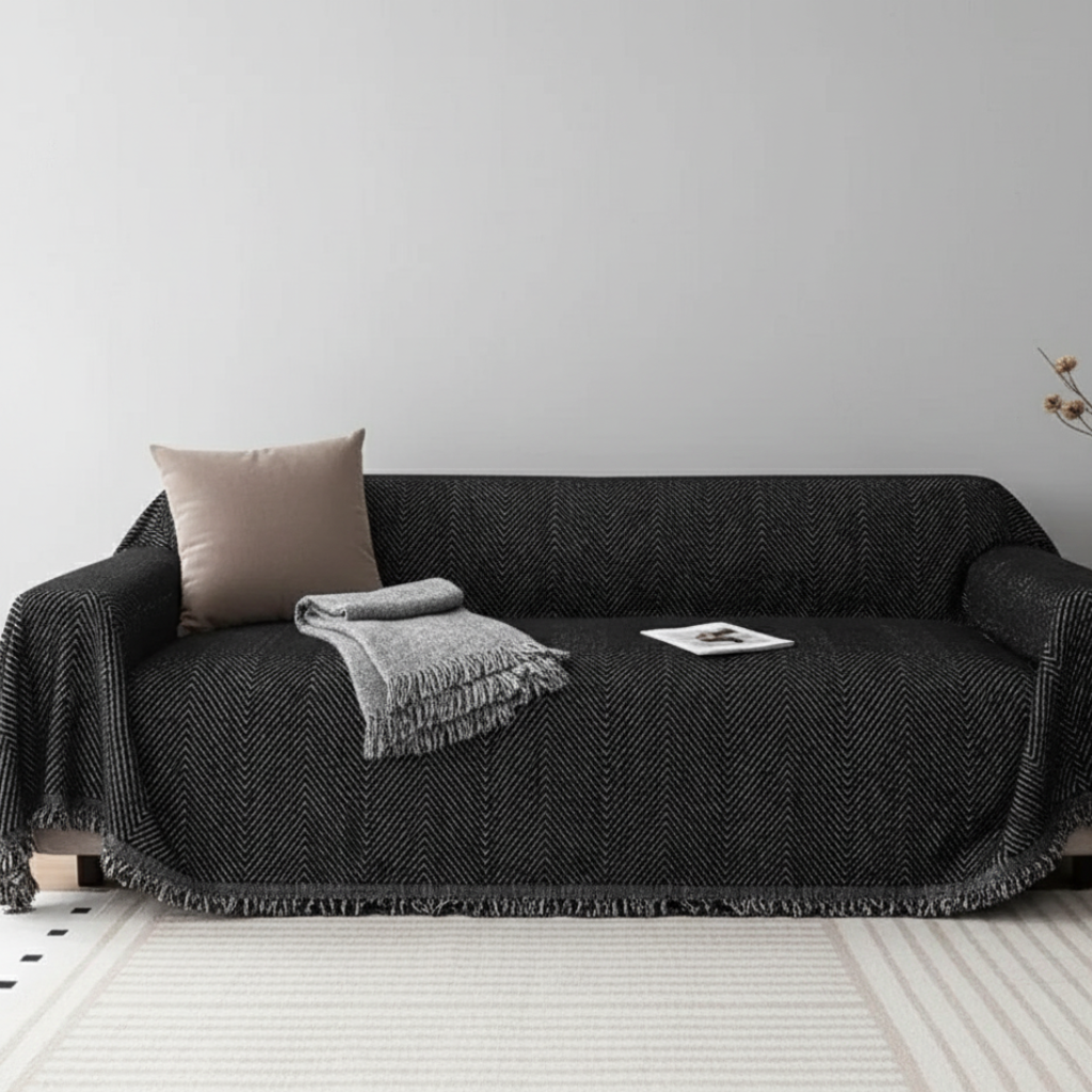 Herringbone Couch Cover, Non-Slip Microfiber Blend | Pet-Friendly Slipcover | Qonforta