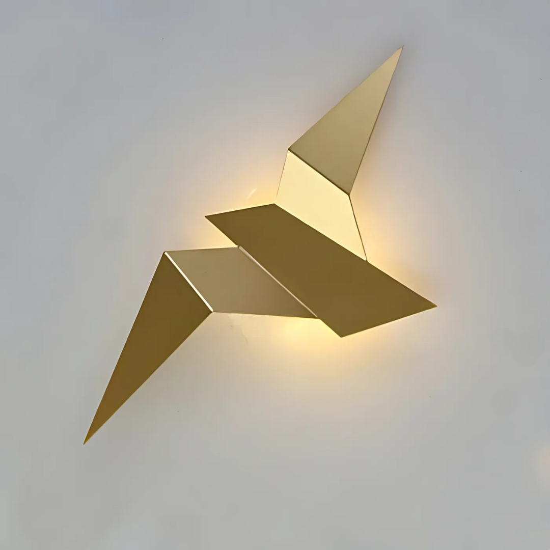 Origami bird LED wall light in gold