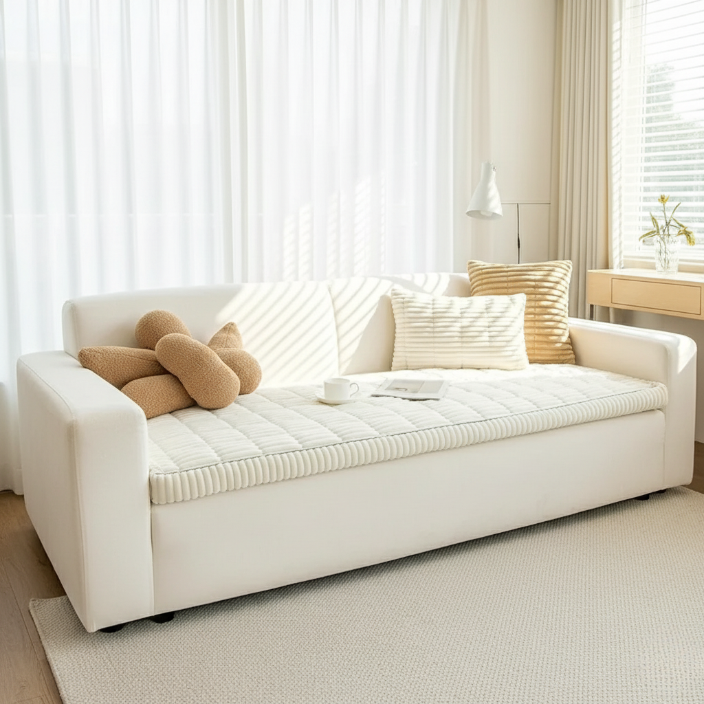 Plush Flannel Couch Cover, Anti-Slip Pleated Edges | Pet-Friendly | Qonforta