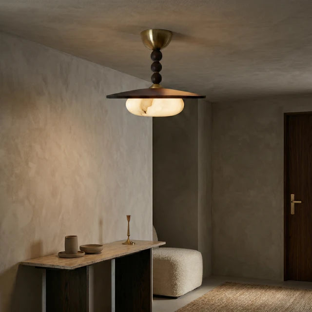 Alabaster Walnut Semi-Flush Ceiling Light | Warm White | Qonforta