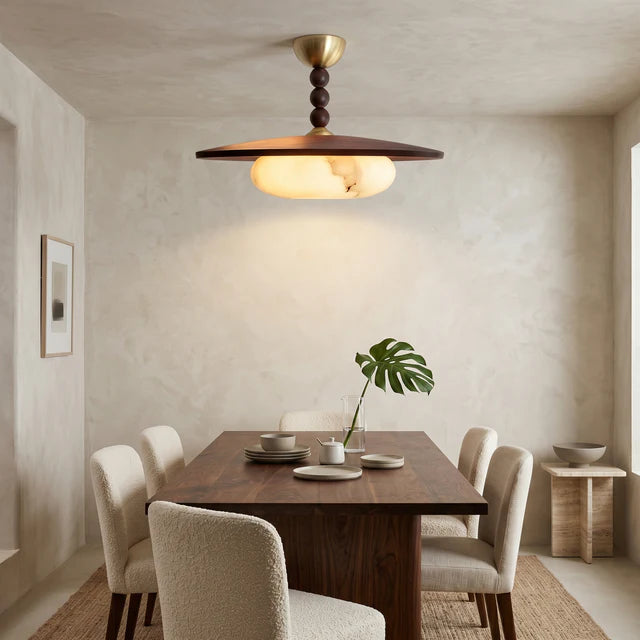 Alabaster Walnut Semi-Flush Ceiling Light | Warm White | Qonforta