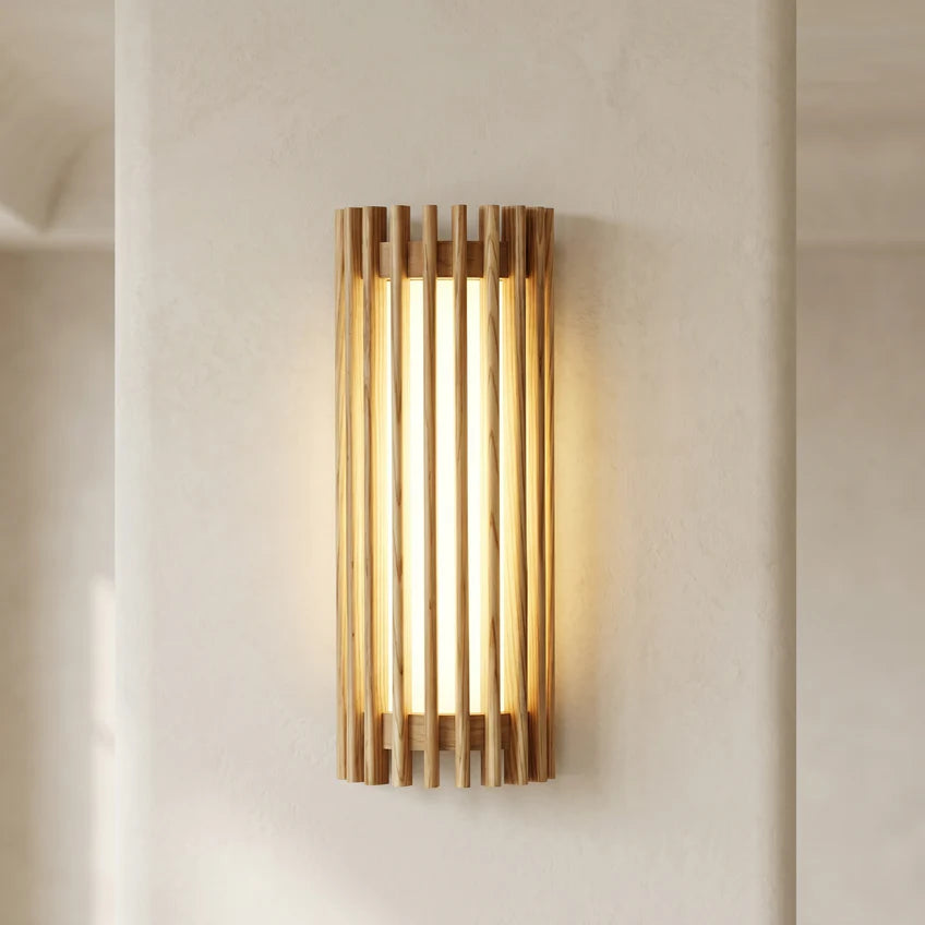 Walnut Wood Slat Wall Sconce | Warm White & Dimmable | Qonforta