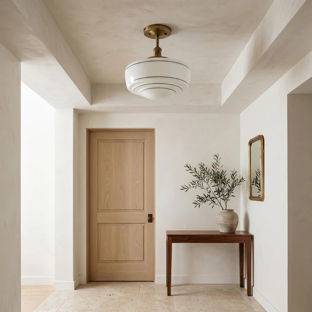 Tiered Opal Glass Semi-Flush Ceiling Light | Antique Brass | Qonforta