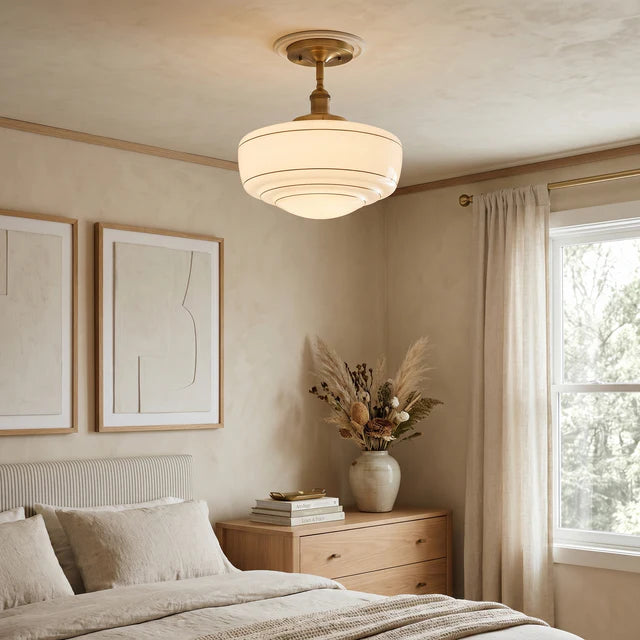 Tiered Opal Glass Semi-Flush Ceiling Light | Antique Brass | Qonforta