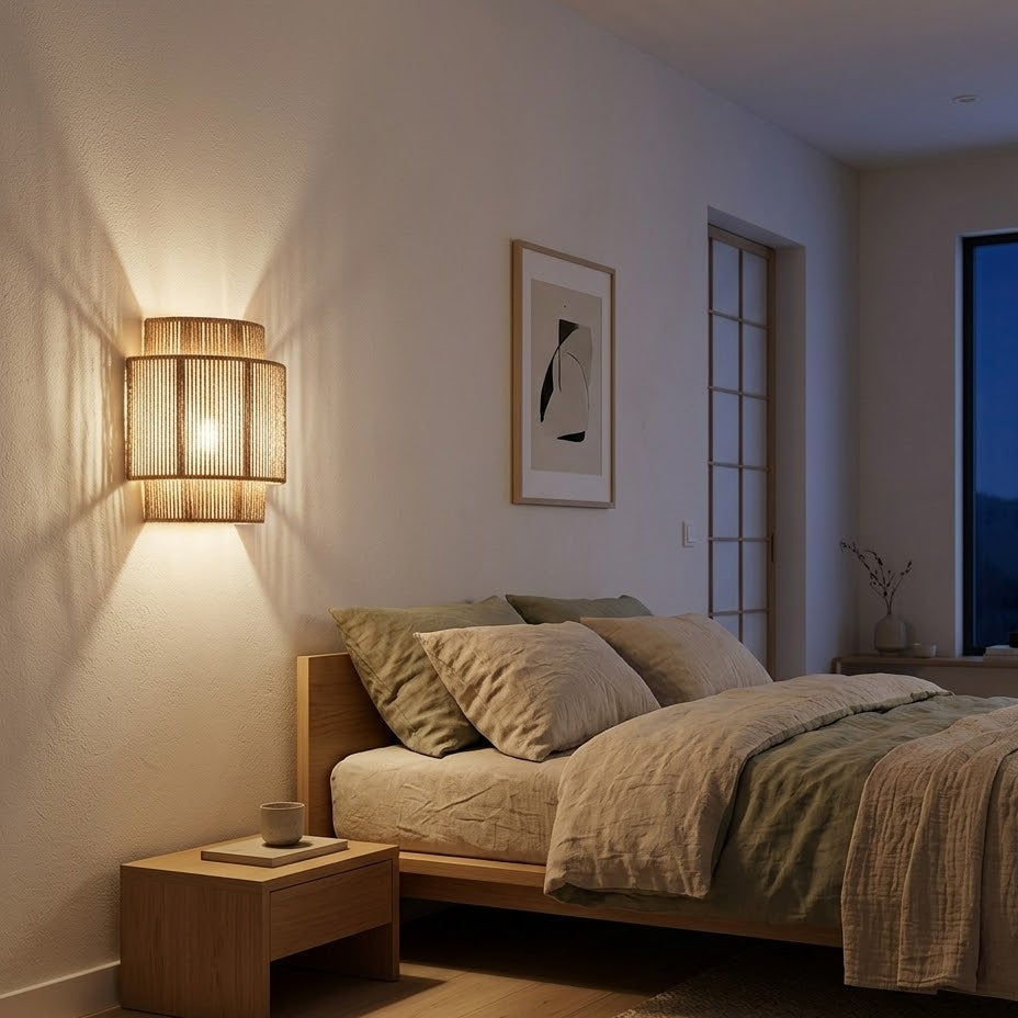 Rattan Rope Wall Sconce | Japandi Boho | E27 LED | Qonforta