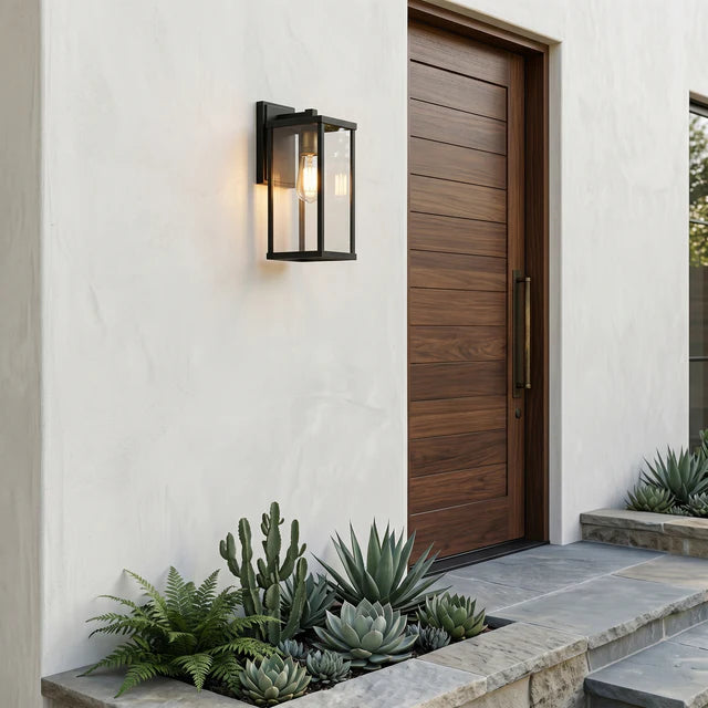 Outdoor Wall Sconce Black Glass Farmhouse – 2 Sizes IP65 | Qonforta