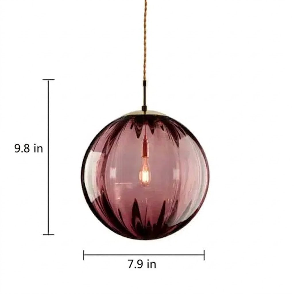 Ribbed Glass Globe Pendant Light Scandinavian – 4 Colors, 2 Sizes | Qonforta
