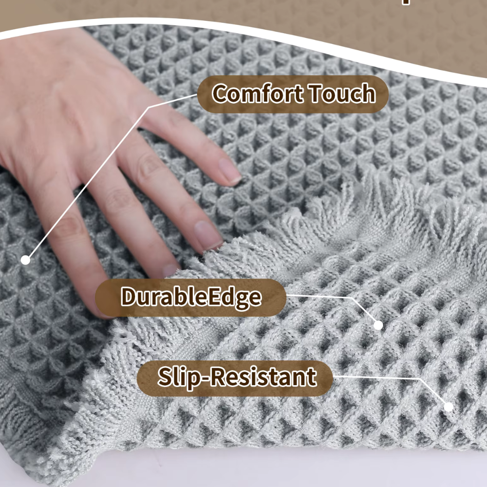Waffle Bath Mat, Non-Slip Microfiber with Tassels | Quick-Dry Bathroom Rug | Qonforta
