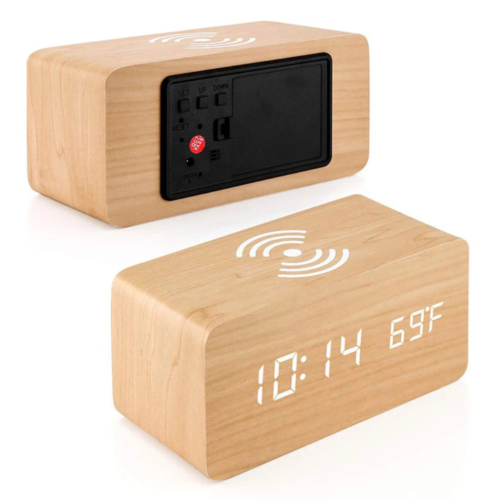 Wooden Alarm Clock | Wireless Charging | Qonforta