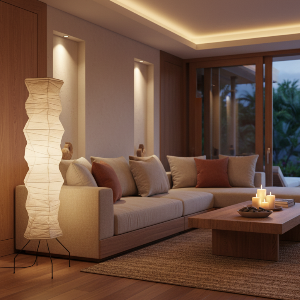 WabiSabi Rice Paper Floor Lamp Japandi Style | Qonforta