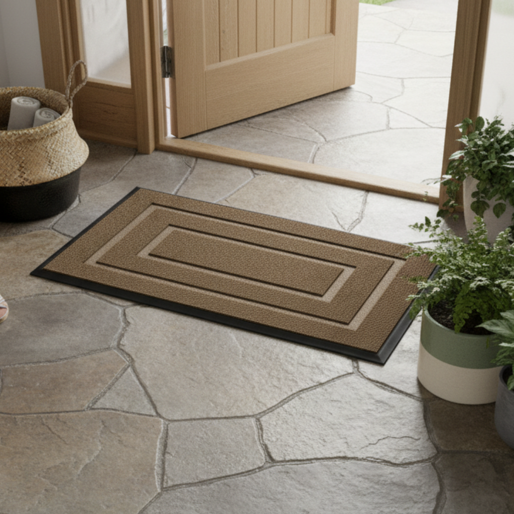 Curved Thread Outdoor Doormat | Non-Slip Rubber Backing | Qonforta