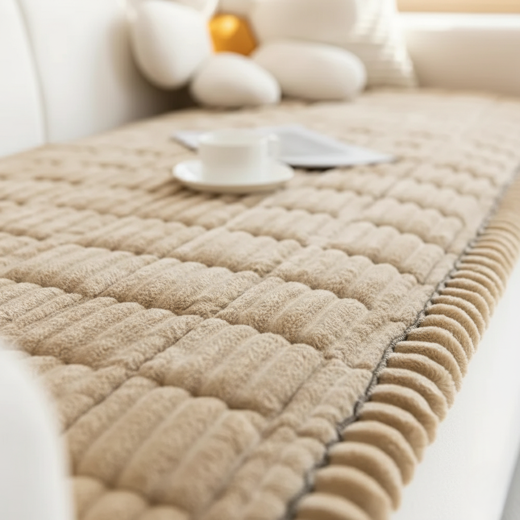 Plush Flannel Couch Cover, Anti-Slip Pleated Edges | Pet-Friendly | Qonforta