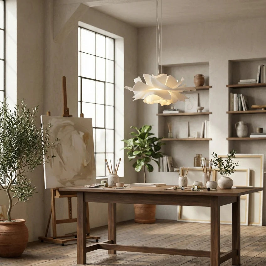 White Lotus Pendant Light | Sculptural Floral | 3 Sizes | Qonforta