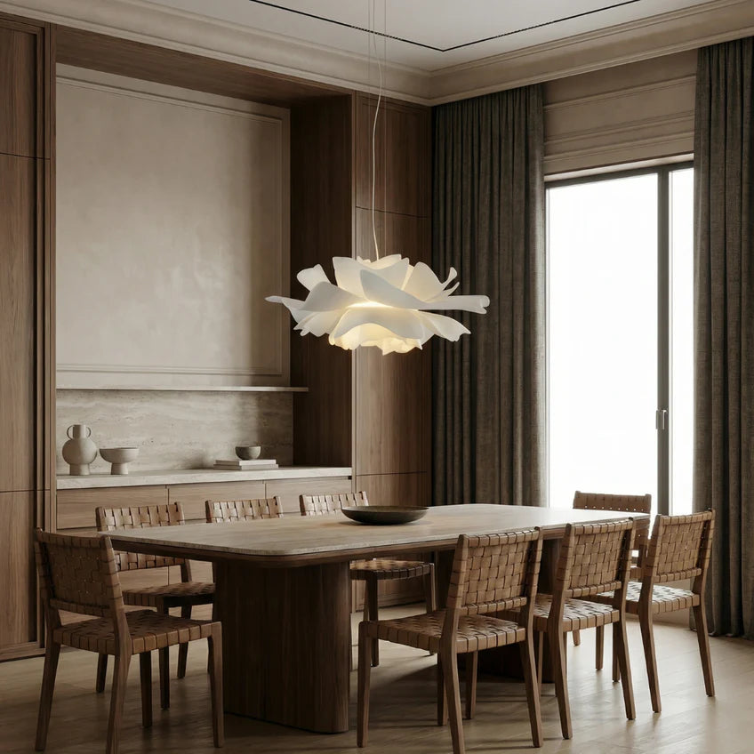 White Lotus Pendant Light | Sculptural Floral | 3 Sizes | Qonforta