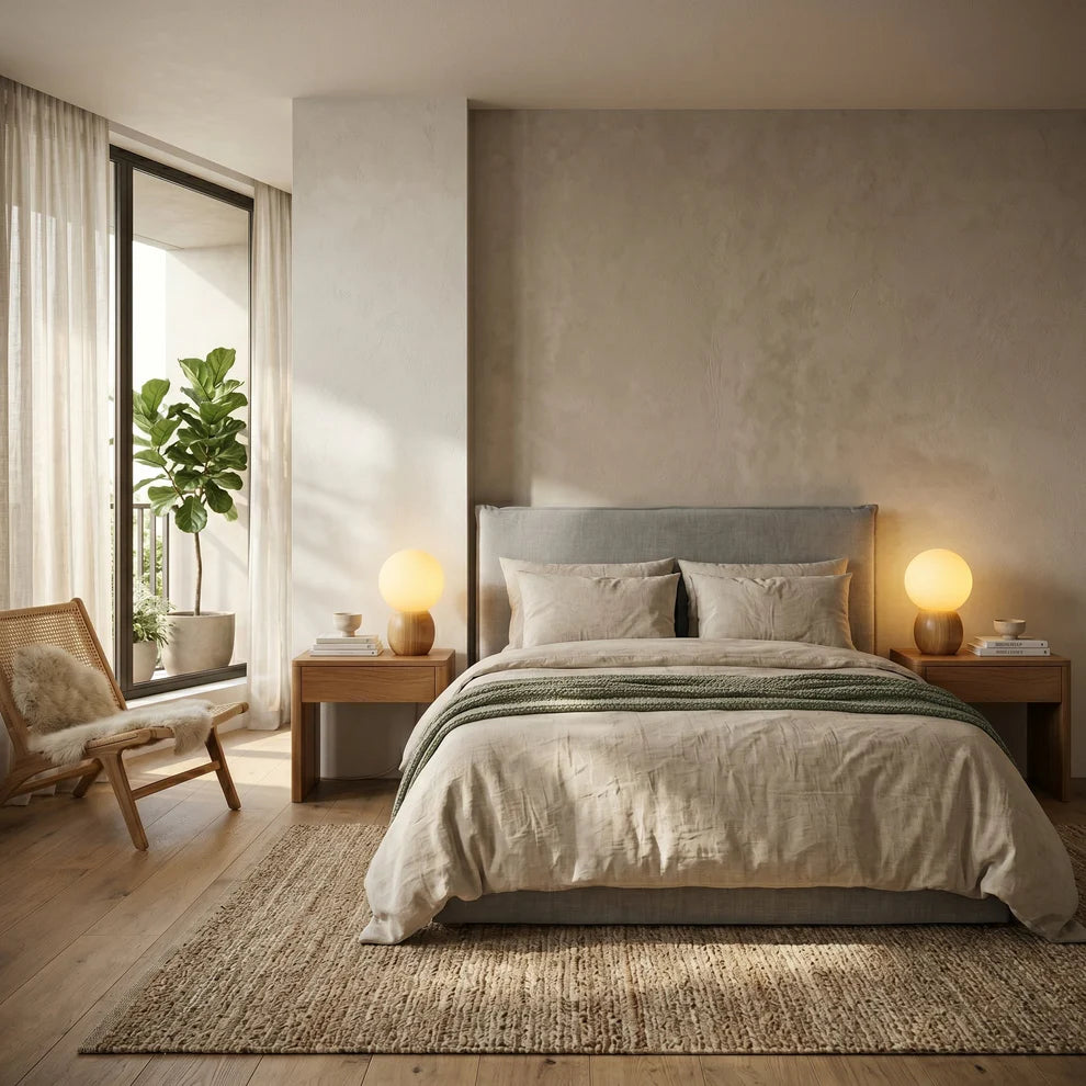 Novera Frosted Globe Table Lamp | Wood Base, Warm Ambient Light | Qonforta