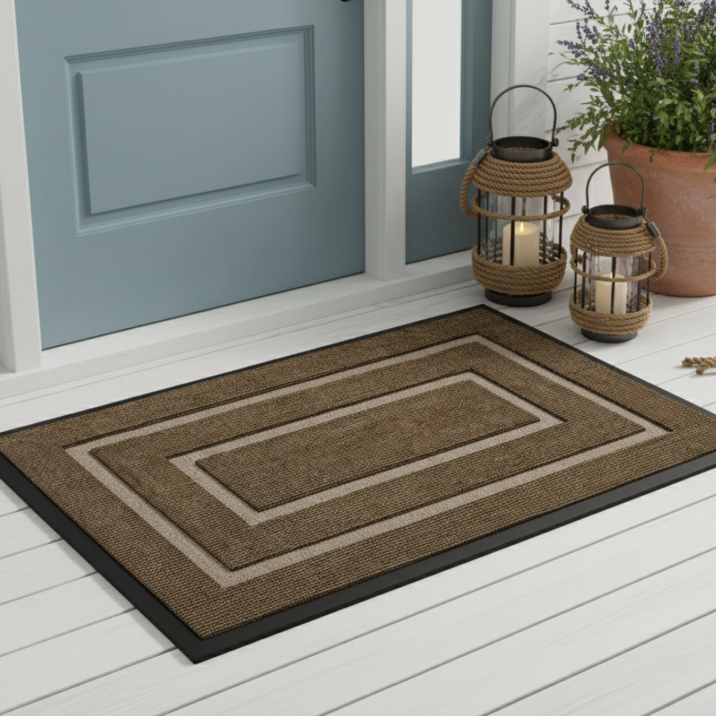 Curved Thread Outdoor Doormat | Non-Slip Rubber Backing | Qonforta