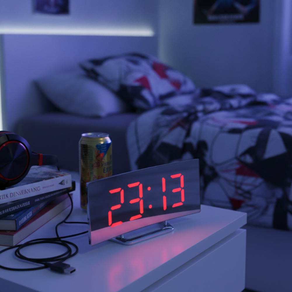 Curved LED Digital Alarm Clock | Adjustable Dimming | Qonforta