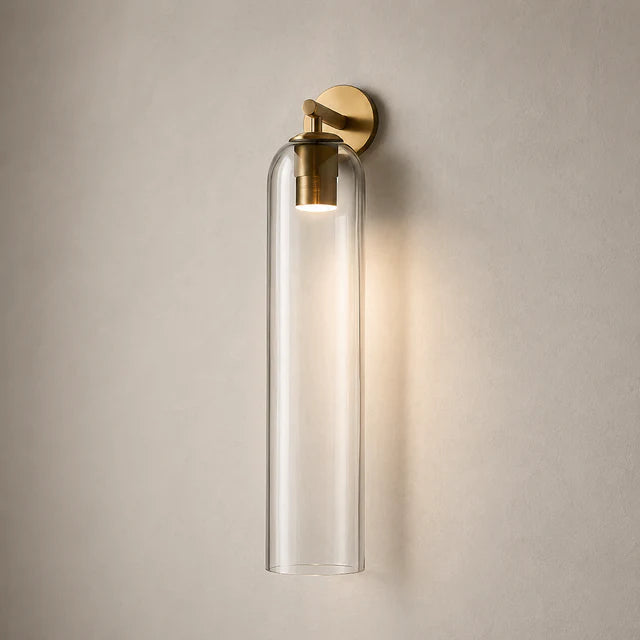 Glass Tube Wall Sconce – Dimmable Brass Modern Light | Qonforta