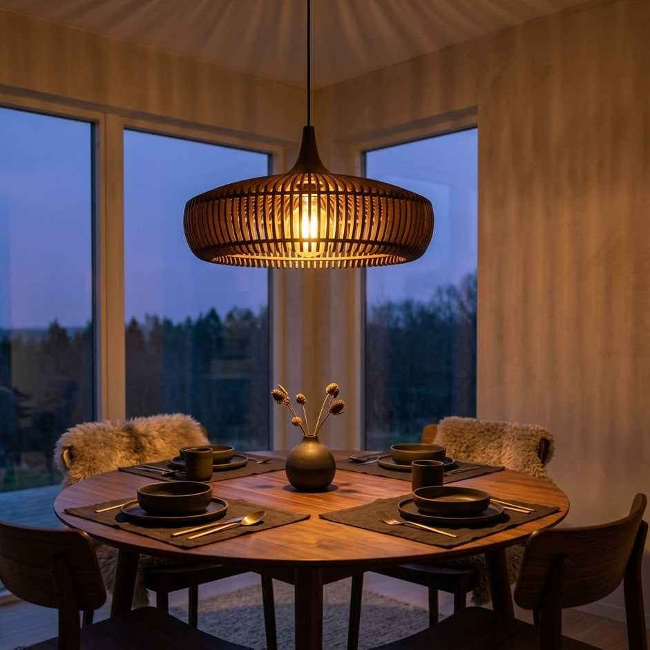 Nordic Wood Slat Pendant Light | 2 Colors 2 Modes | Qonforta
