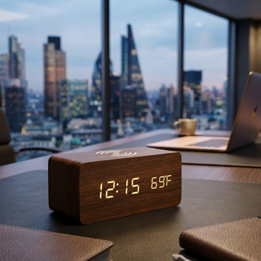 Wooden Alarm Clock | Wireless Charging | Qonforta
