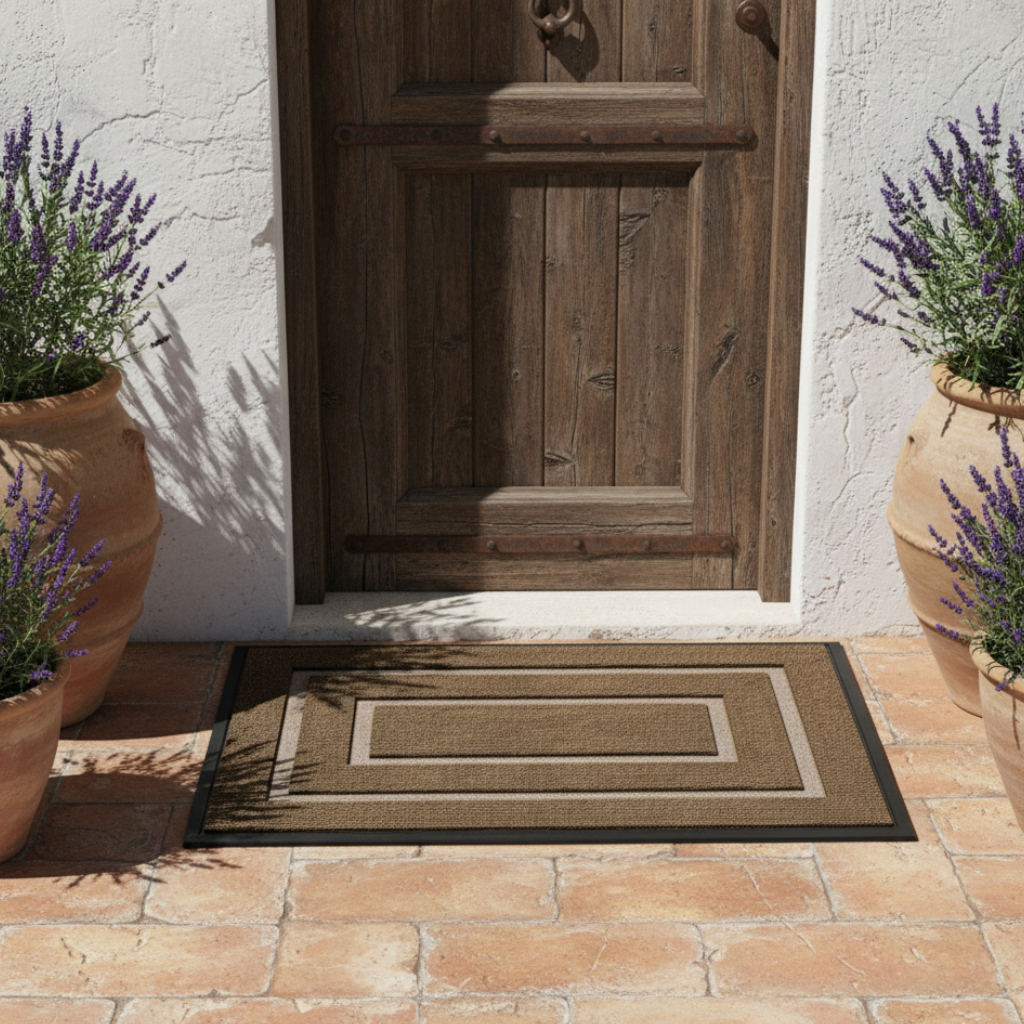 Curved Thread Outdoor Doormat | Non-Slip Rubber Backing | Qonforta