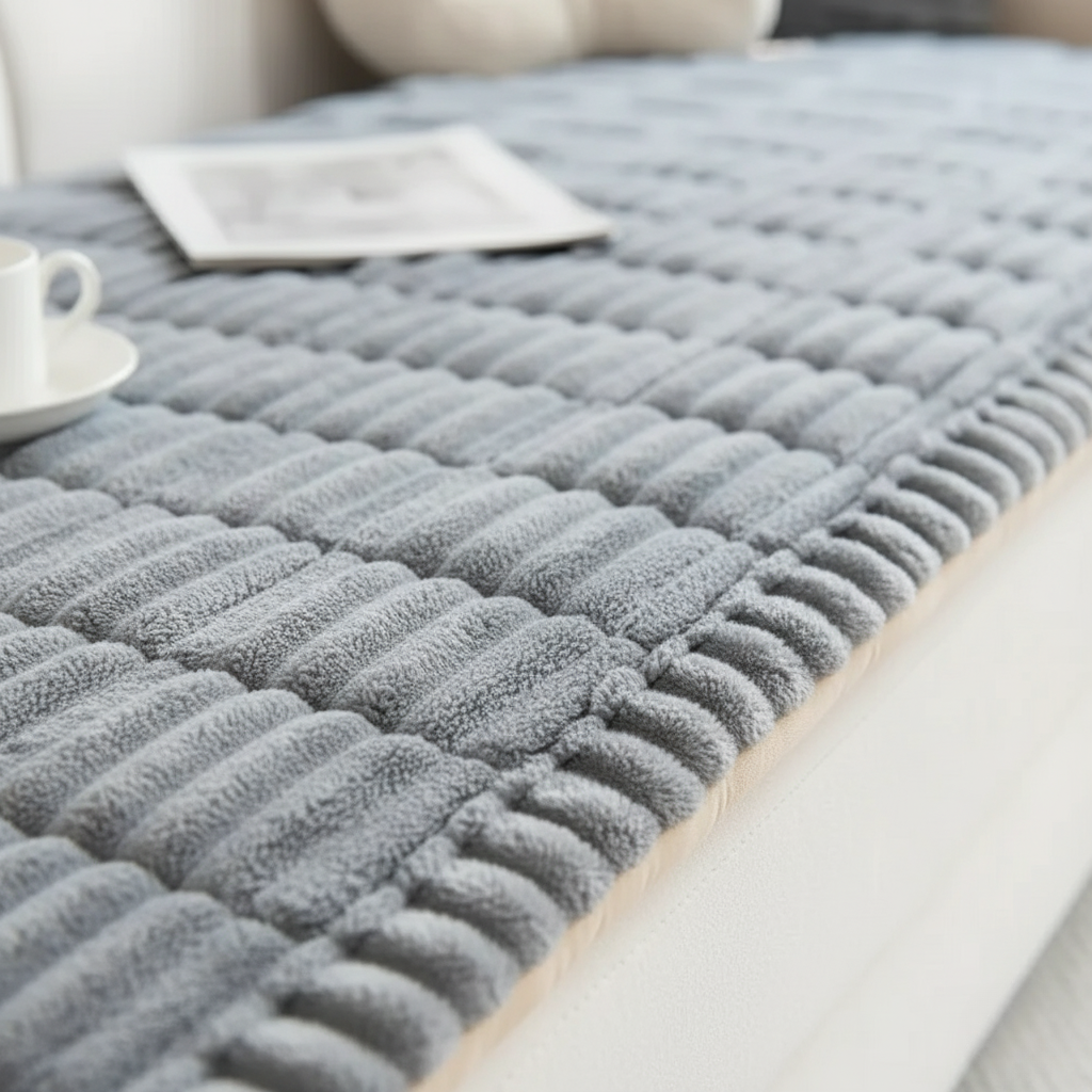 Plush Flannel Couch Cover, Anti-Slip Pleated Edges | Pet-Friendly | Qonforta