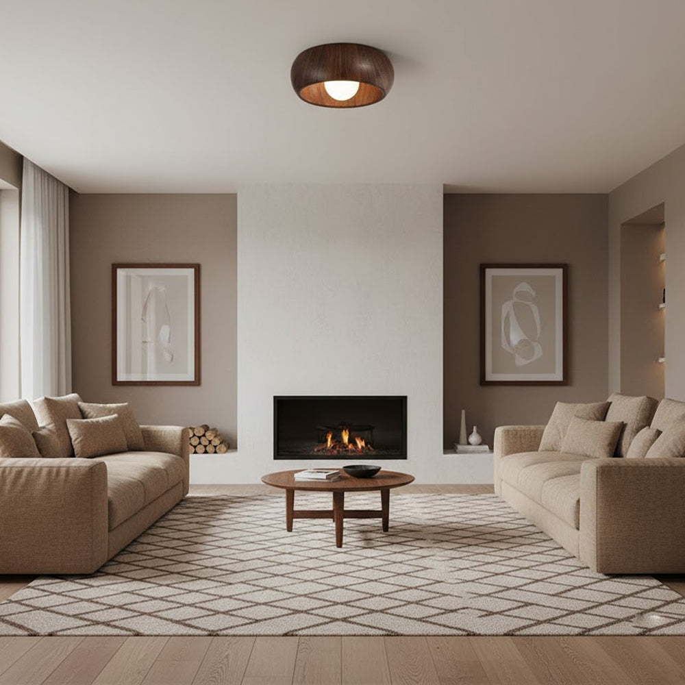 Wood Grain Flush Mount Ceiling Light Round – 2 Colors | Qonforta