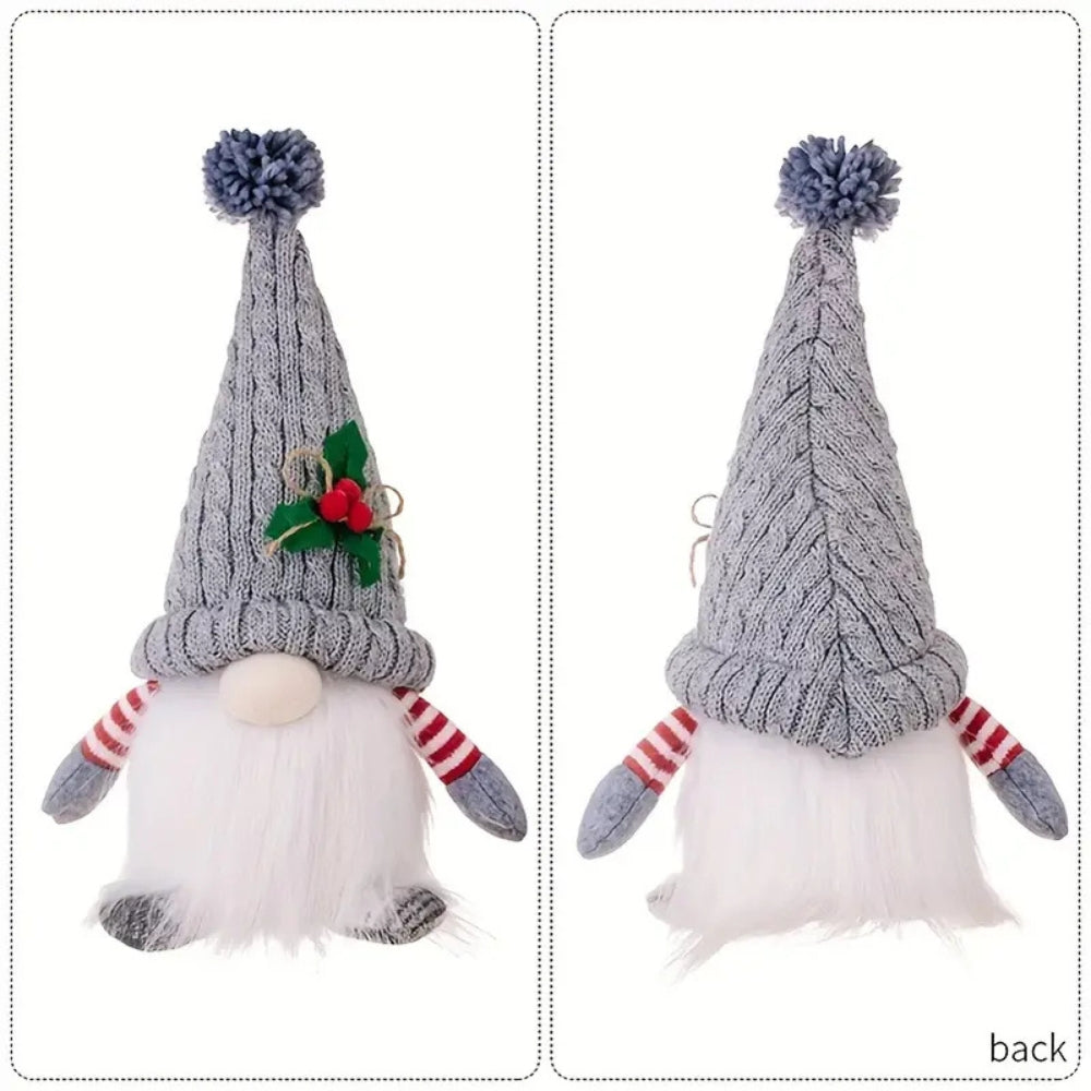 Front and back of the gray light-up Christmas gnome