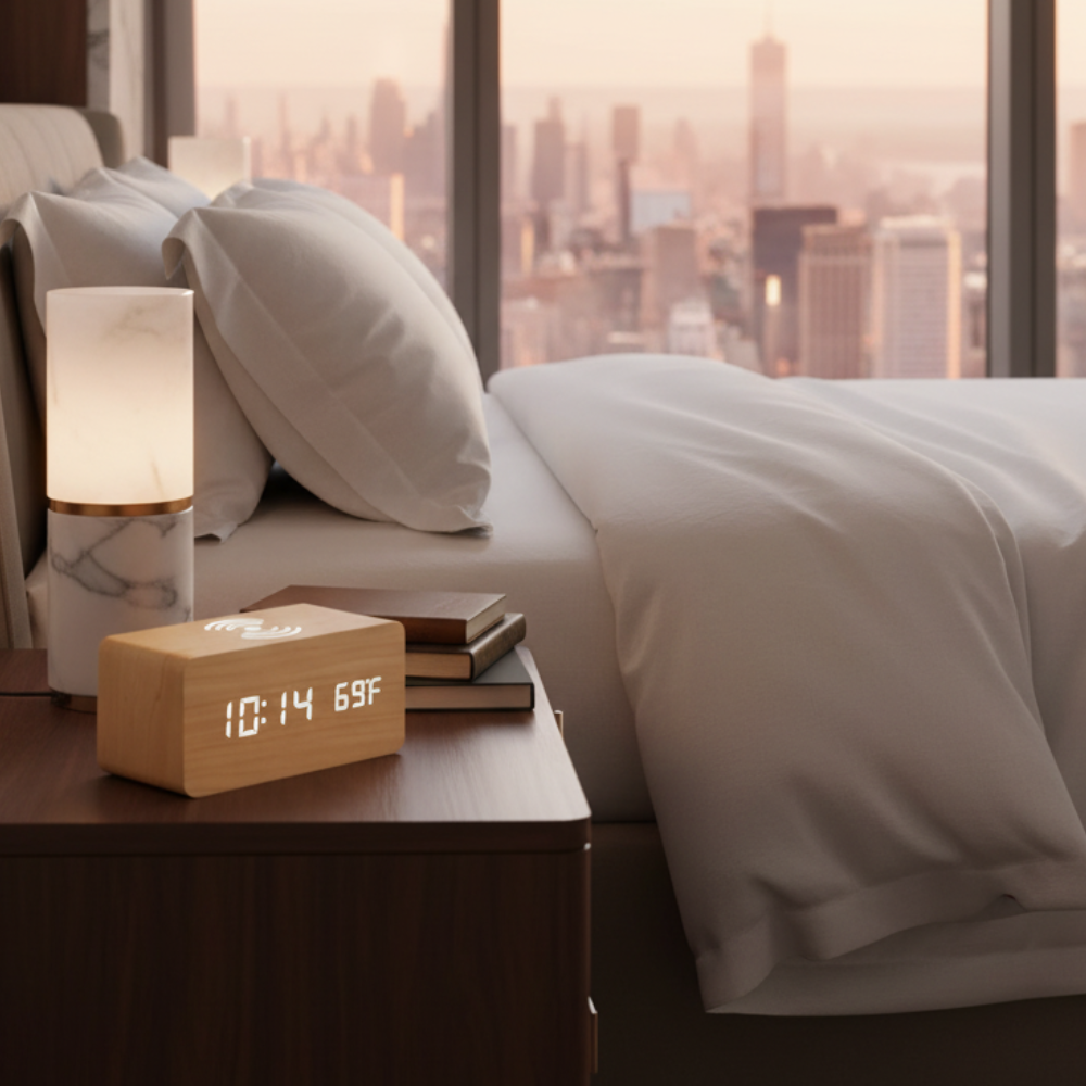 Wooden Alarm Clock | Wireless Charging | Qonforta