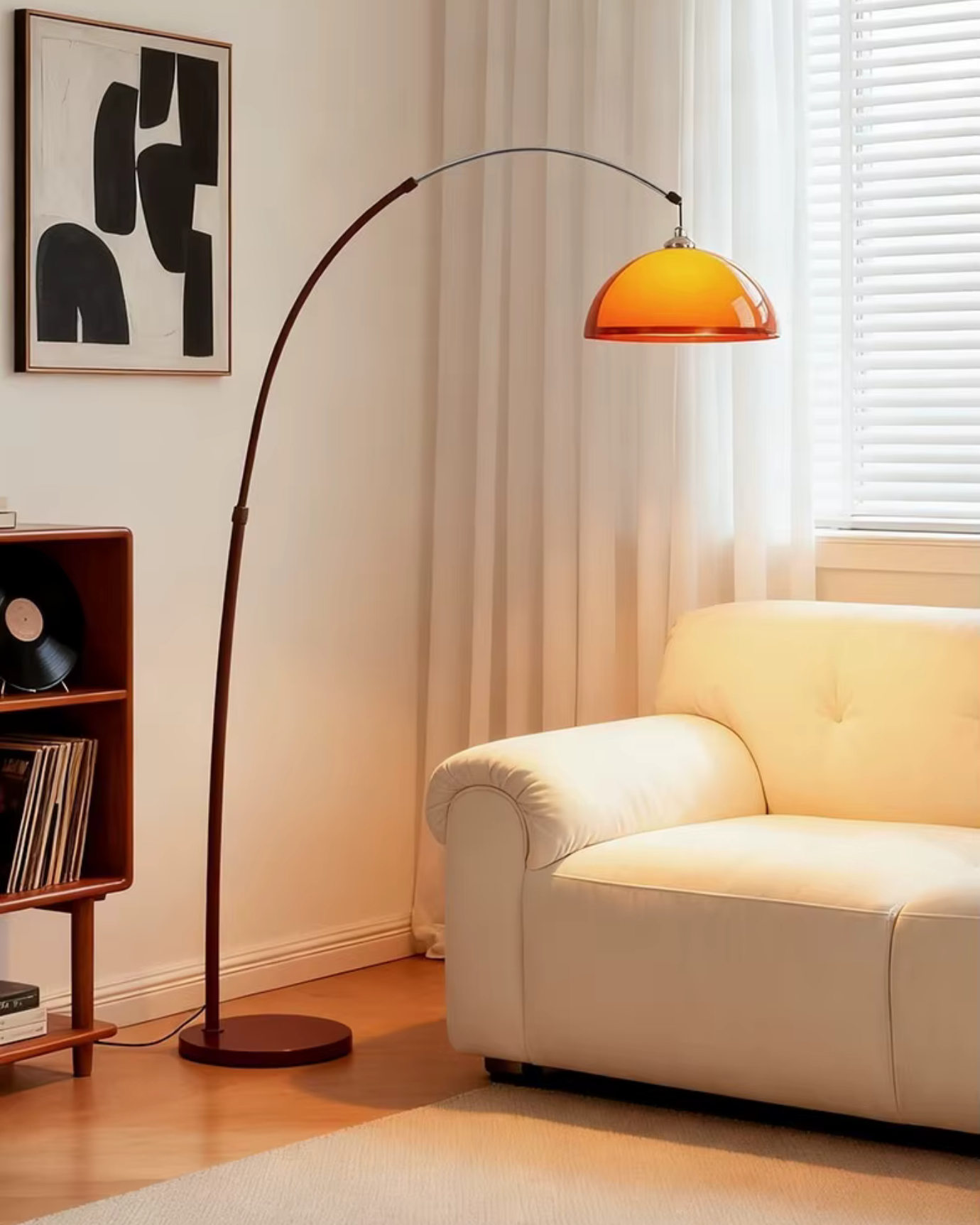 Ventoro Arc Floor Lamp | Mid-Century Walnut Finish | Qonforta