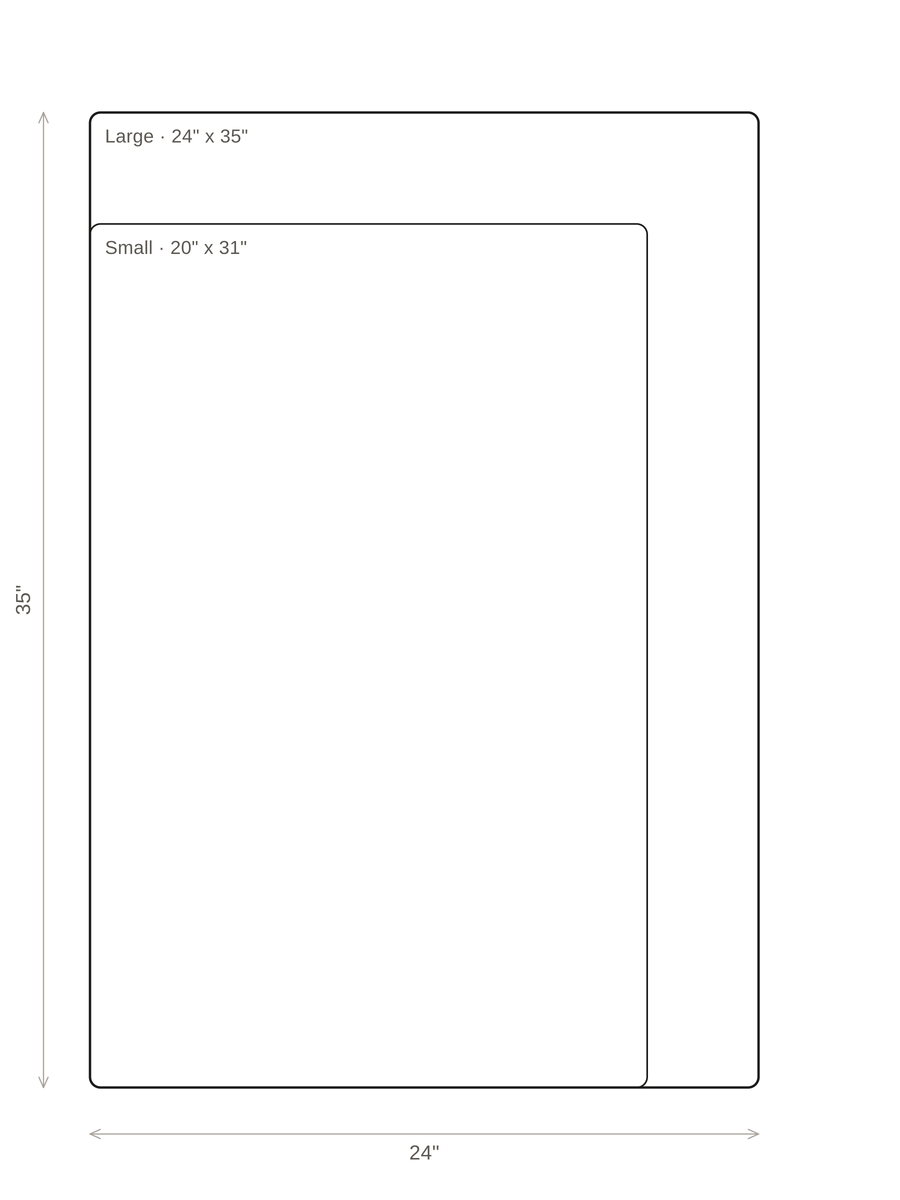 Size chart for the Riga Nobile doormat, 20 in x 31 in and 24 in x 35 in compared